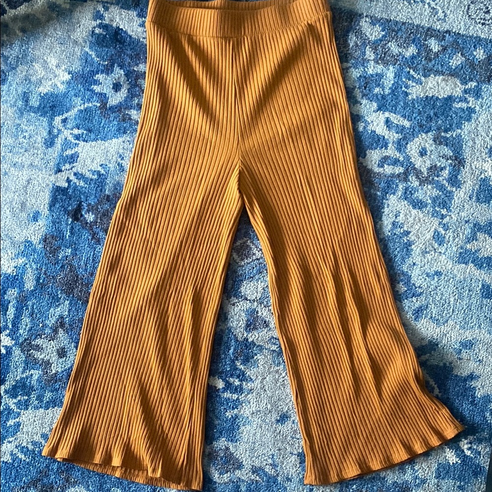 Dressed in LALA Ribbed Wide-Leg Pants in Gold
